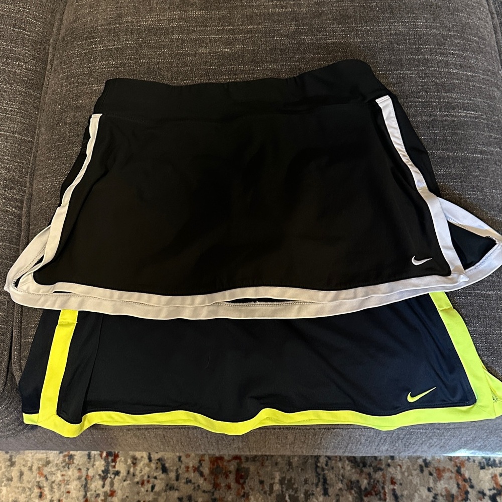 Nike Black Tennis Skirts with White and Yellow Trim